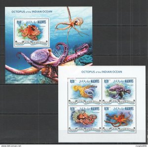 2014 Maldives Fauna Marine Life Octopus Of The Indian Ocean Kb+Bl ** Ml427