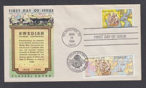 US Sc C117 combo FDC, 1988 44c Swedish Pioneers, Fluegel cachet, unaddressed