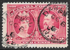 Canada Scott 98 Used 2c carmine Quebec Tercentenary issue of 1908