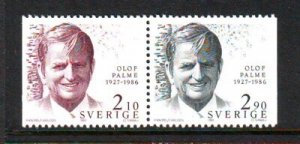 Sweden Sc  1601-1602 1986 Olof Palme stamp set mint NH