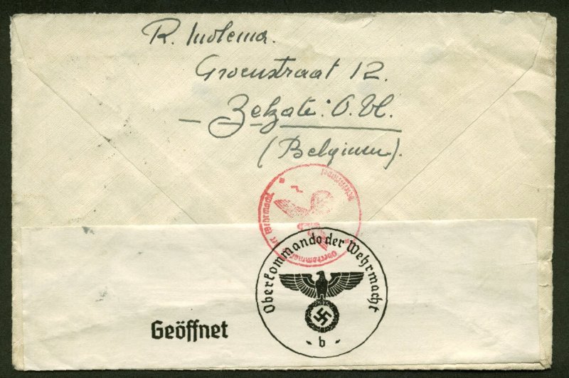 WWII German Censored Cover Belgium to  New York