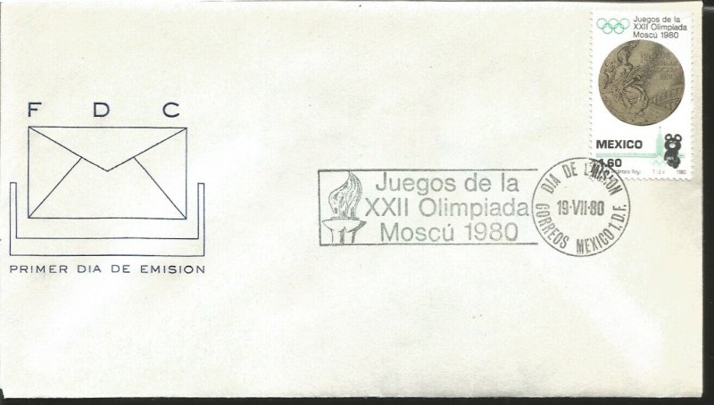 J) 1980 MEXICO, GAMES OF THE XXII OLYMPIAD MOSCU, MEDAL, FDC 