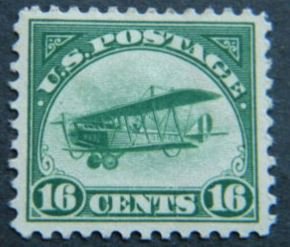 #C2 – 1918 16c Curtiss Jenny, gree. Unused. Hinge. OG.