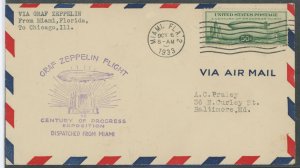 US C18 (1933) 50c Baby Zeppelin single, Franking this October 6 cover carried on the Graf Zeppelin flight from Miami, Florida to