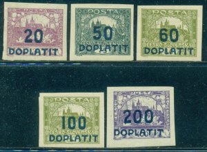 CZECHOSLOVAKIA SCOTT #'s J15-J19 SET, MINT, OG, HR, GREAT PRICE!