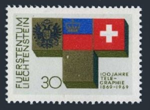Liechtenstein 461 two stamps,MNH.Mi 481. Liechtenstein Telegraph system,1969.