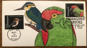 2023 Endangered Species FDC HAND DRAWN PAINTED CACHET Parrot Guam Kingfisher