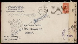 USA 6c Prexie Adams 1947 Fon du Lac WI Hamburg British Censor Germany Cove 80125