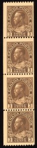 Canada Scott 134 Mint NH OG Paste Up Coil of 4 stamps 3c Brown T786 bhmstamps