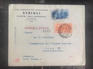 1941 Piacenza Italy Commercial Censored Cover to Prague Czech Republic