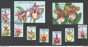 1990 Grenada Flora Flowers Orchids #2078-85 Set+2Bl ** L0297