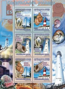 Guinea 2008 MNH - FAUNA- Lighthouses & Shells. YT 3477-3482, Mi 5485-5490