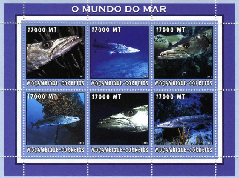 Mozambique 2002 Marine Life Fish Sheet (6) Perforated mnh.vf