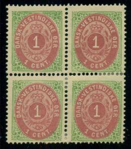 DANISH WEST INDIES #5 (5g) 1¢ bicolor, pr. VI, Block of 4, INVERTED WMK, og LH