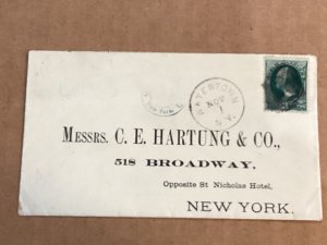 10/1/1884 Watertown NY cover to CE Hartung & CO in NY w/bill to pay