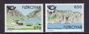 D4-Faroe Is.-Sc#226-7-unused NH set-Village of Saksun-1991-