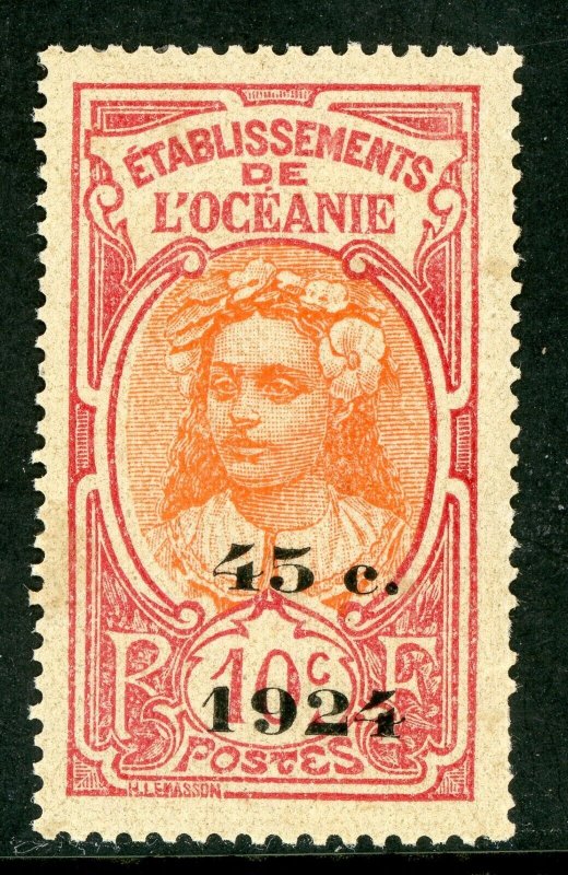 French  Polynesia 1924 Tahiti Girl 45¢/10¢ Scott #64 MNH I338