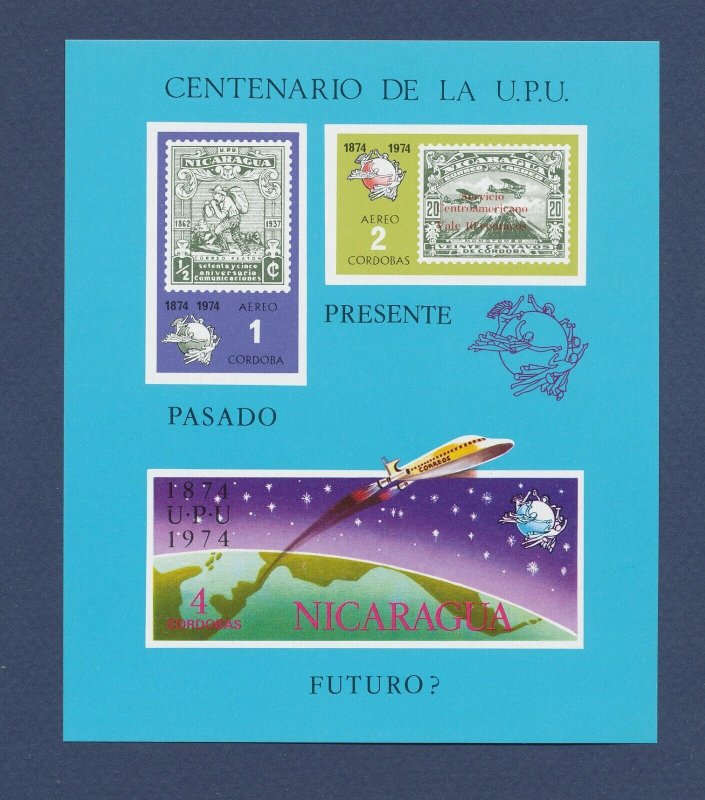 NICARAGUA - Scott  C855D - MNH S/S -  UPU, stamp-on-stamp, Rocket, Space - 1974