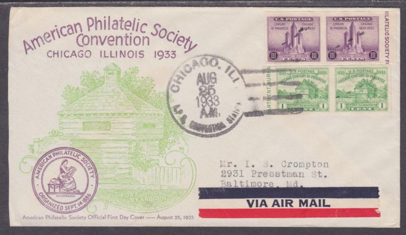 US Planty 730-731-12 FDC. 1933 American Philatelic Society Official Cachet 