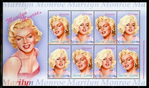 SIERRA LEONE MARILYN MONROE SHEET OF EIGHT MINT NH