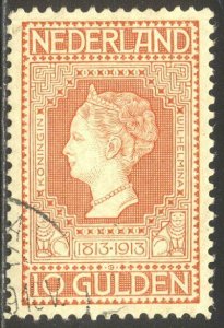 NETHERLANDS #101 Used - 1913 10g Red