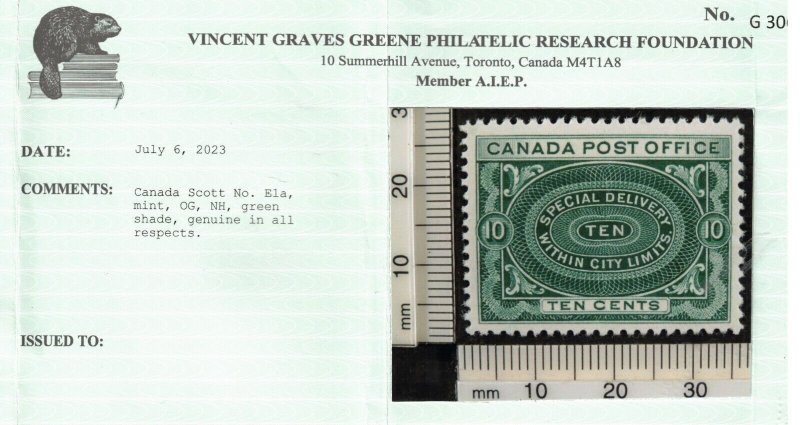 Canada #E1a Extra Fine Never Hinged Gem **With Certificate**