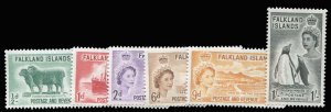 Falkland Islands #122-127 Cat$37, 1955-57 QEII, complete set, never hinged