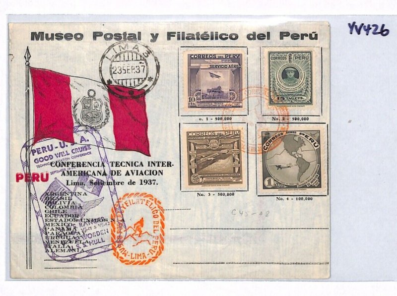 PERU Air Mail Cover AVIATION TECHNOLOGY CONFERENCE 1937 Lima {samwells}YV426