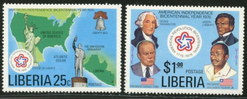 LIBERIA Sc#769-70 & C214 1976 American Bicentennial Set & SS Mint NH Complete