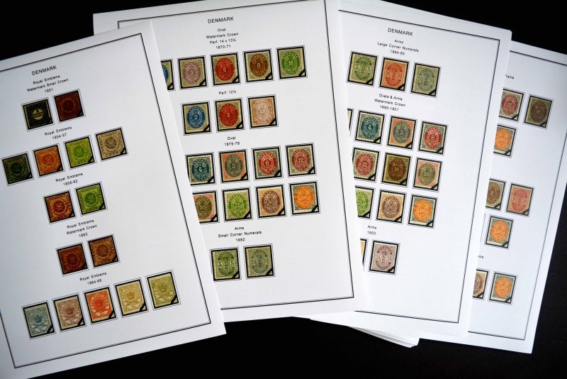 COLOR PRINTED DENMARK 1851-2010 STAMP ALBUM PAGES (186 illustrated pages)