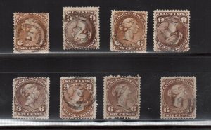 Canada #27 #27a #27vi Eight Used Examples With 2 Ring Numerals