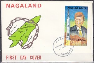 Nagaland, 1971 Local issue. President Kennedy s/sheet. First day cover.