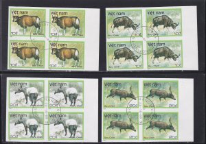 Vietnam # 1885-1891, Wild Animals, Imperf Blocks of Four,CTO