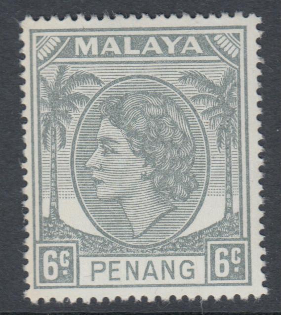 XG-Q772 MALAYA - Penang, 1954 QEII, 6C. Grey, SG32 MNH