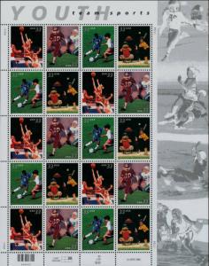 2000 33c Youth Team Sports, Sheet of 20 Scott 3399-3402 Mint F/VF NH