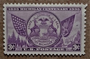 United States #775 3c Michigan Statehood Centenary MNG (1935)