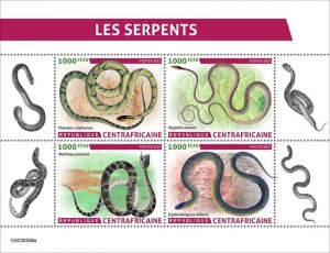 Central Africa - 2023 Snakes, Daudin's Vine, Jararaca - 4 Stamp Sheet CA230308a