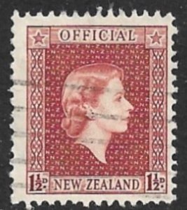 NEW ZEALAND 1954 QE2 1 1/2d Rose Brown OFFICIAL Sc O101 VFU