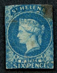 St. Helena, Sc# 1,Used.  Imperf. Wmk. 6 - issued 1856.  2017 SCV $225.00