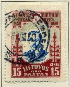 LITHUANIA;    1930 Grand Duke Anniversary Tubelis issue fine used 15c.