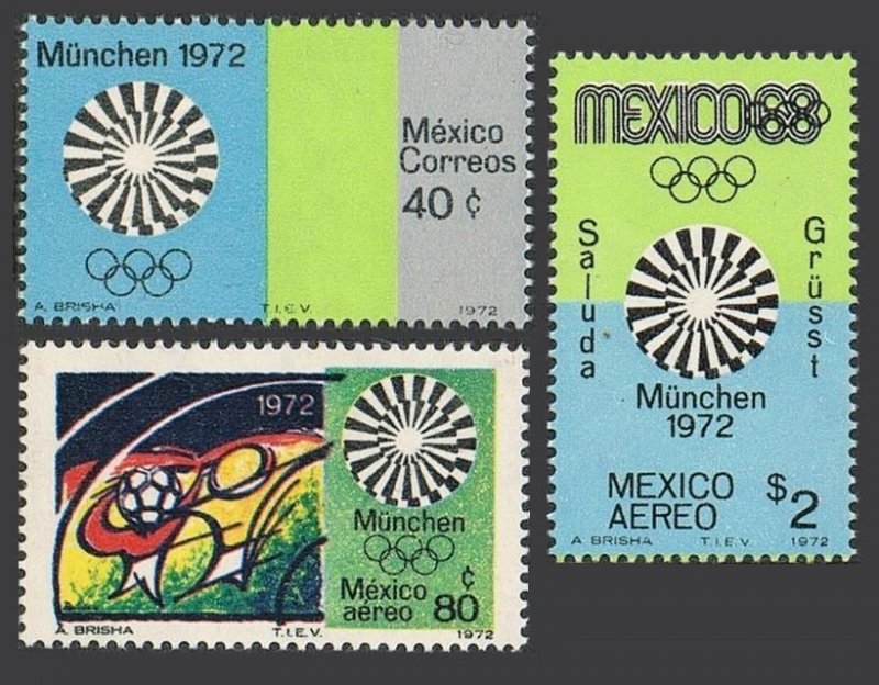 Mexico 1047,C410-C411,MNH.Michel 1384-1386. Olympics Munich-1972.Soccer.