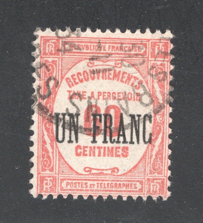 France #J68     F/VF, Used, 1 fr on 60c red,  CV $2.75 .... 2012047