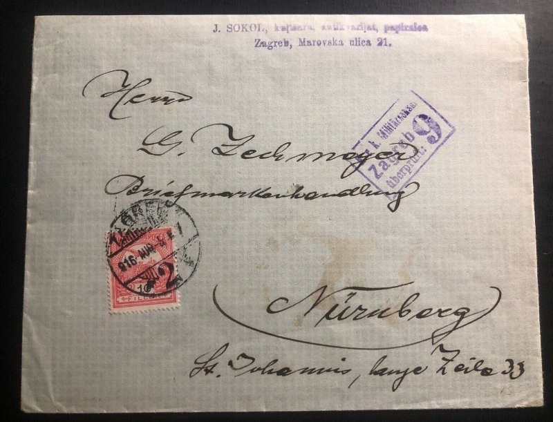 1916 Zagreb Croatia Austria Military Censored Cover To Nuremberg Germany