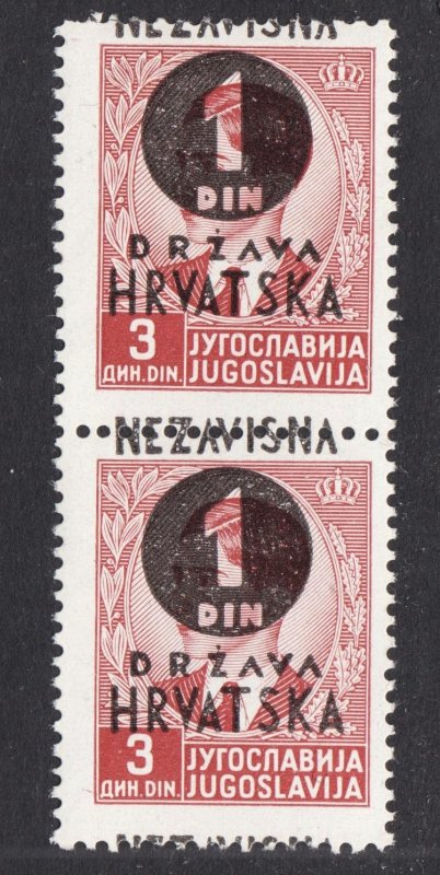 Croatia Scott 24 OVERPRINT SHIFTED TO THE TOP ERROR F+ mint OG pair.