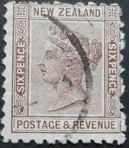 New Zealand 1893 Six Pence with Truebridge Miller Brown Purple ad SG 224b used