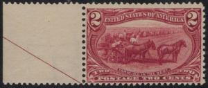 US 286 2c Trans-Miss, sheet margin with arrow, mint never hinged, Super Fresh...