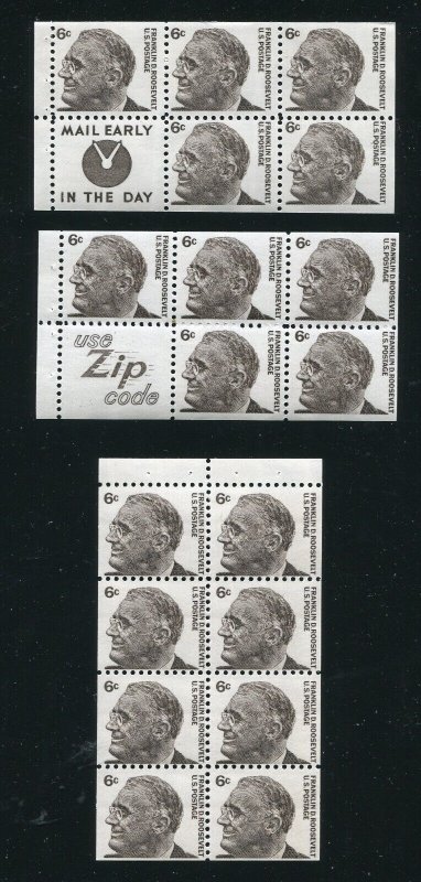 1284b, 1284c Franklin Roosevelt 3 Different 6¢ Booklet Panes MNH