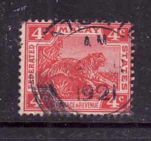 Federated Malay States-Sc#44-used 4c scarlet-Tiger-dated MR 1921-