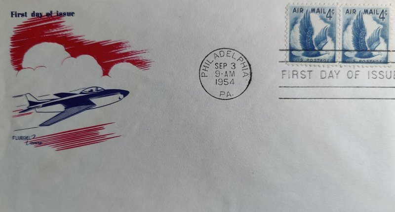 SCOTT #C48 FIRST DAY OF ISSUE DOUBLE AIR MAIL FLUEGEL CACHET
