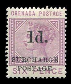 Grenada #J4 (SG D4) Cat£130, 1892 1p on 6p red lilac, hinged